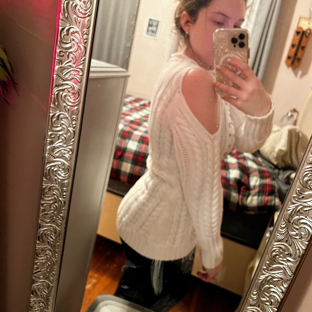 Boston Proper Rhinestone Cold Shoulder Sweater - Picture 2 of 5